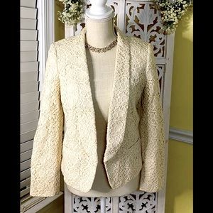 EUC Loft ivory lace lapel open front jacket Sz6P